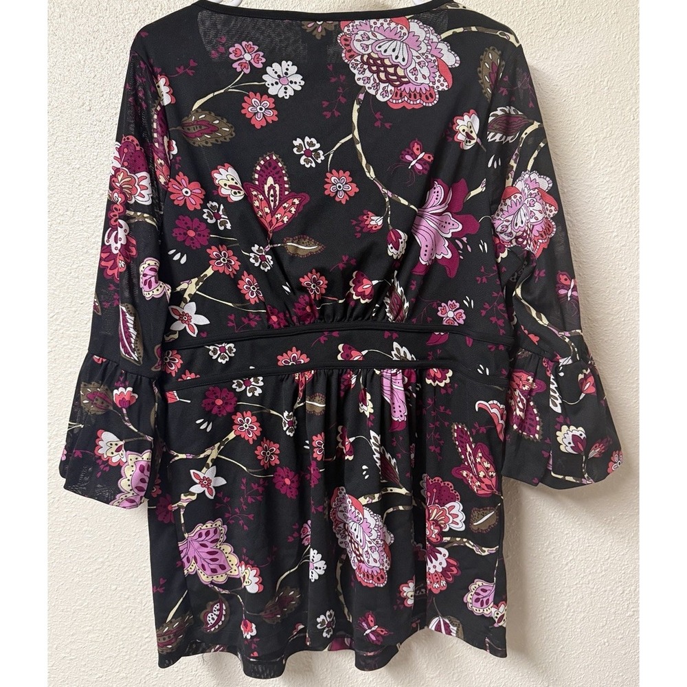 Venezia Womens Babydoll Top Paisley Mesh Size 14/16 Dark Romantic Bell Sleeves - Picture 3 of 8